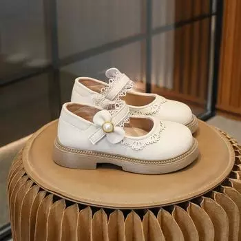 Новые кожаные туфли для девочек с простым кружевным бантом, детская модная повседневная обувь, детские туфли принцессы с круглым носком, стиль Лолита, весна 2024 г. 26 чёрный