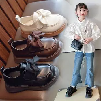 Новые кожаные туфли для девочек Spring Bow, удобные однотонные туфли с мягкой подошвой 23 чёрный