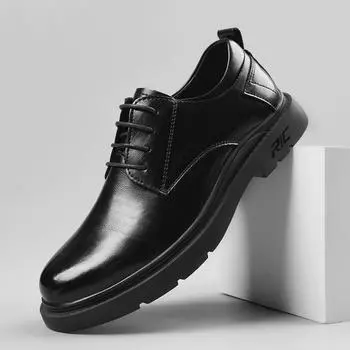 Новые кожаные туфли, мужские кожаные повседневные свадебные туфли в деловом стиле, мужские универсальные черные мужские туфли с усиленной профессиональной оснасткой 38 чёрный