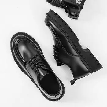 Новые кожаные туфли мужские повседневные деловые черные мужские туфли британские большие головки универсальные дышащие маленькие кожаные туфли импортная торговля 39 чёрный