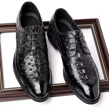 Новые кожаные туфли, мужские свадебные туфли, модные британские мужские туфли с острым носком и тиснением, одинарные туфли ручной работы из натуральной кожи 38 чёрный