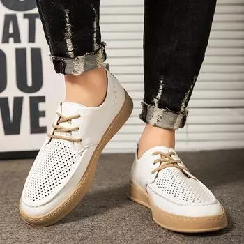 Новые кожаные туфли на шнуровке для мужчин в деловом стиле, модный дизайн, для вечеринок на открытом воздухе, удобные, дышащие и сетчатые туфли 38 чёрный