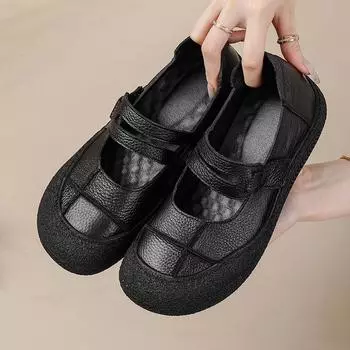 Новые кожаные туфли с широким носком женские балетки мэри джейн эспадрильи женские винтажные лоферы римские балетки женские осенние лаконичные мокасины CN 38