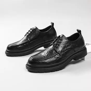 Новые кожаные туфли зимние модные кожаные деловые туфли ретро британский стиль мужские кожаные туфли 85323-W 38 чёрный