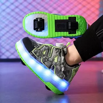 новые кожаные вращающиеся кнопки свет вспышка обувь мальчики обувь девушки студенты спорт можно получить катание на роликах роликовые коньки обувь 35