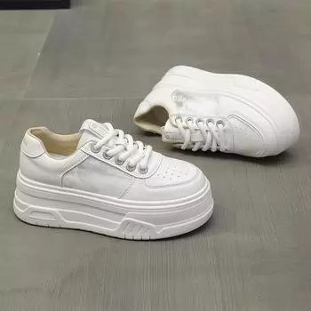 Новые кожаные женские белые повседневные кроссовки из вулканизированной кожи для спорта, ходьбы, бега, на платформе, на плоской подошве 35