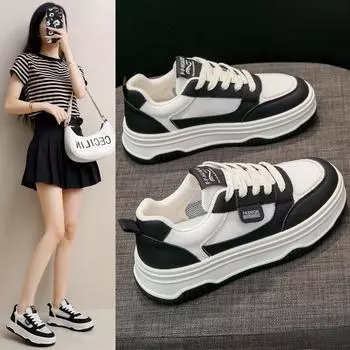 Новые кожаные женские черные белые повседневные кроссовки из вулканизированной кожи для спорта, ходьбы, бега, на платформе, на плоской подошве 37