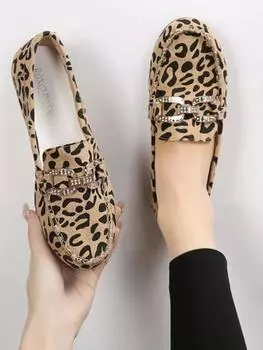 Новые кожаные женские туфли на плоской подошве Новые брендовые женские повседневные кожаные туфли ручной работы Кожаные мокасины Модные женские туфли для вождения с леопардовым принтом 35