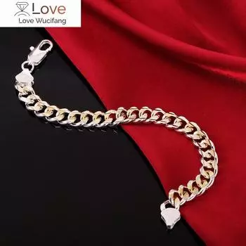 Новые красивые 925 пробы стерлингового серебра позолоченные тонкие классические 10 мм цепи браслеты для женщин мужчин мода свадьба вечеринка подарки ювелирные изделия