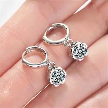 Новые красивые милые цветочные ювелирные изделия из стерлингового серебра 925 пробы, модные литературные женские простые висячие серьги с кристаллами SE861