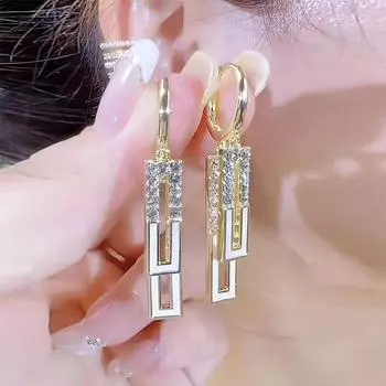 Новые красные, белые и черные глазурованные серьги в стиле ретро, высококачественные геометрические серьги с бриллиантовой инкрустацией, универсальные серьги