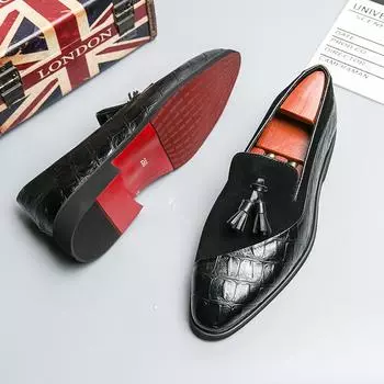 Новые красные туфли-лоферы для мужчин с кисточками и круглым носком, мужские туфли без застежек, свадебные размеры 38-46 38 чёрный