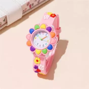 Новые красочные цветочные мультяшные часы для детей, милые, сладкие, розовые, силиконовый ремешок, кварцевые детские наручные часы для девочек, подарки