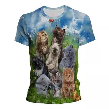 Новые красочные кошки, кошки, животные, крутые забавные футболки для мальчиков с коротким рукавом, летние топы, модные мужские футболки, детские футболки, женская одежда S