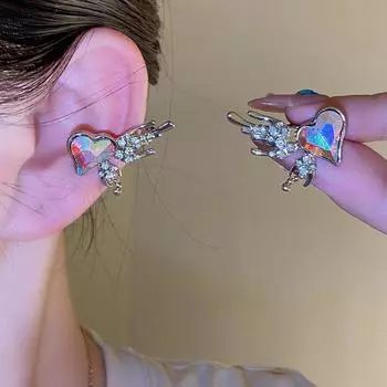 Новые красочные зажимы для ушей с крыльями любви без отверстий для ушей, серьги для женщин, милые и крутые, маленькие серьги-клипсы с ушными косточками
