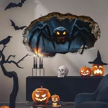 Новые креативные 3D наклейки на стену «Гигантский паук, прорывающий стену» для украшения фона гостиной и спальни, самоклеящиеся наклейки на стену. One Size