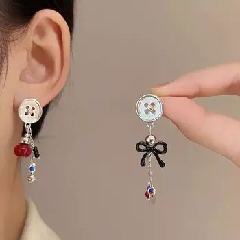 Новые креативные асимметричные серьги-кисточки с бантом, изысканные серьги-пуговицы Джокера, ювелирные изделия, подарки как