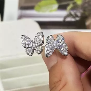 Новые креативные двойные открывающиеся кольца-бабочки для женщин, полные блестящие кольца с цирконием, романтические кольца для девочек для вечеринки, модные украшения Resizable