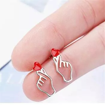Новые креативные серьги-гвоздики Red Love Hand из стерлингового серебра 925 пробы в форме сердца с индивидуальным жестом Xze021