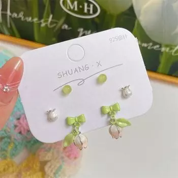 Новые креативные серьги-гвоздики с цветком тюльпана для женщин, элегантные серьги-гвоздики с жемчугом и сердцем, изысканные ювелирные аксессуары для девочек