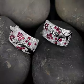 Новые креативные серьги-клипсы в виде веточки сливы с микро-заклепками и серебряным покрытием платиновый