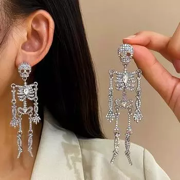 Новые креативные серьги с черепом и бриллиантами, забавные серьги в стиле ретро на Хэллоуин, серьги из человеческой кости со стразами