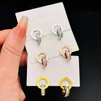 Новые креативные серьги с римскими заклепками из розового золота, титана и стали, женские серьги-поп-серьги с двойным кольцом. золотой