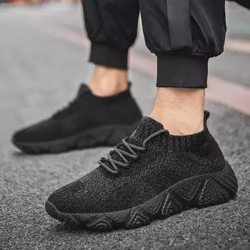Новые кроссовки для мужчин и женщин весна-лето дышащие трикотажные повседневные спортивные кроссовки легкие удобные кроссовки 36-45 36 чёрный