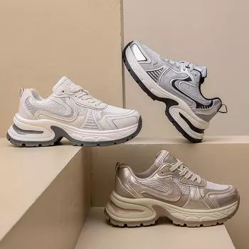 Новые кроссовки для женщин 2024 Весна Студенческие спортивные кроссовки Универсальная повседневная обувь Толстая подошва 35 бежевый