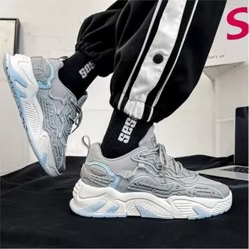 Новые кроссовки, летние дышащие повседневные универсальные белые мужские туфли Dad Tide на толстой подошве 39 чёрный