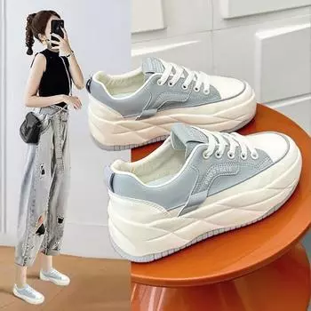 Новые кроссовки на платформе для женщин со шнуровкой, женские удобные кроссовки из вулканизированной стали для бега, спортивные кроссовки на толстой подошве 35 небесно-голубой