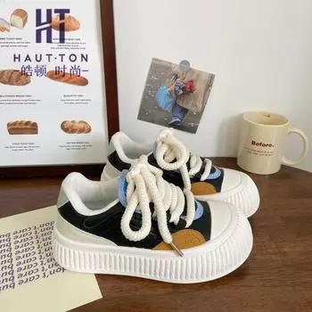 Новые кроссовки с широким носком, винтажные, женские, из искусственной кожи, оксфорды, кроссовки на шнуровке, мокасины Харадзюку, женские, ретро, массивные кроссовки CN 35 бежевый