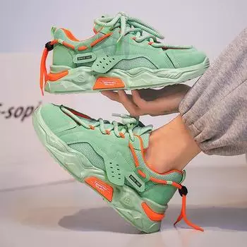 новые кроссовки с толстой подошвой мужские повседневные туфли сетчатая поверхность летающие плетеные кроссовки Модная обувь модный тренд круглая голова 39