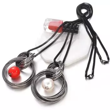 Новые Круги Имитация Женщины Черная Цепочка Макси Ожерелье Модные Ювелирные Изделия Оптовая Продажа Подарочные Красные Белые Жемчужные Шарики Кулон Длинные Ожерелья красный