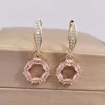 Новые круглые ажурные серьги-венки с розовым цирконием для женщин, модные серьги золотого цвета, милые милые ювелирные аксессуары розовый