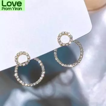 Новые круглые серьги-гвоздики для женщин в корейском стиле, нежные блестящие двусторонние серьги из циркония, ювелирные изделия, бижутерия