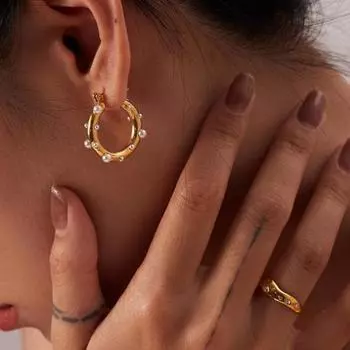 Новые круглые серьги из титановой стали, позолоченные серьги с жемчугом и цирконием для женщин, изысканные гипоаллергенные украшения