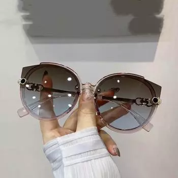 Новые круглые солнцезащитные очки «кошачий глаз» в маленькой оправе для женщин, приморские солнцезащитные очки с защитой от ультрафиолета синий/дубильная кора