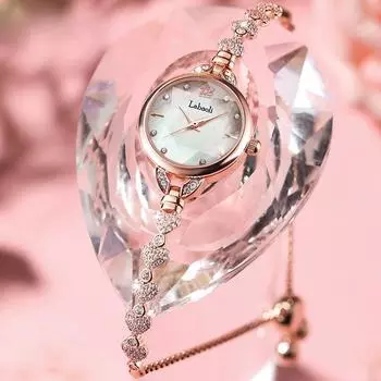 Новые круглые женские модные часы с бриллиантовым браслетом, водонепроницаемые кварцевые часы