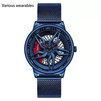 Новые крутые мужские кварцевые часы с трехмерным вращающимся циферблатом и водонепроницаемым сетчатым ремешком