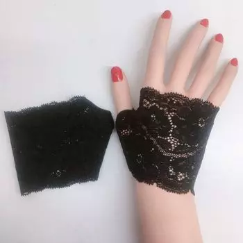 Новые кружевные маленькие перчатки летние тонкие солнцезащитные защита от УФ лучей без пальцев с открытыми пальцами для скрытия шрамов татуировок танцевальных выступлений Atmospheric Black(8cm) All yards