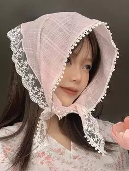 Новые кружевные платки для волос с цветочным принтом, прозрачные платки, шляпы, ретро-треугольные повязки для волос, женские аксессуары для путешествий и фото