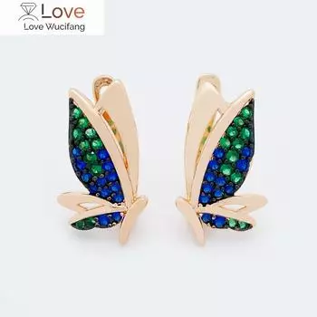 Новые крылья бабочки милые 585 розовое золото уникальная технология микро восковая инкрустация цветные камни женские креативные модные украшения