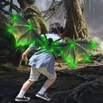 Новые крылья динозавра, электрические перья бабочки, детские светящиеся цветочные феи, украшения на спину, модели Jitterbug Netflix зелёный