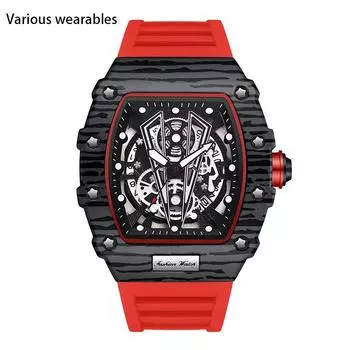 Новые квадратные кварцевые мужские часы Barrel с календарем, простые повседневные мужские часы Hollow Cool Quartz Watch