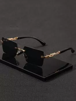 Новые квадратные модные солнцезащитные очки с персонализированным леопардовым принтом без рамки и солнцезащитными очками из поликарбоната с обрезанным краем