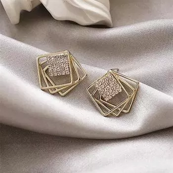 Новые квадратные серьги-гвоздики для женщин, маленькие серьги с кристаллами, трехслойные полые ромбические женские украшения для ушей brincos
