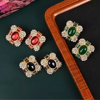 Новые квадратные серьги из витражного стекла в стиле «Тяжелая промышленность» в гонконгском стиле с бриллиантами 925 пробы чёрный