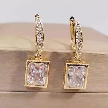 Новые квадратные серьги-капли с цирконием для женщин, модные серьги золотого цвета, эффектные ювелирные изделия, аксессуары для вечеринок белый