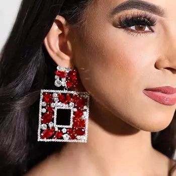 Новые квадратные серьги со стразами, модные, преувеличенные серьги